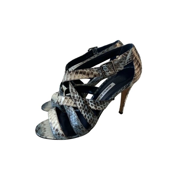 MANOLO BLAHNIK Snake Print Leather Heels Size 39 / US 9 - Picture 1 of 7